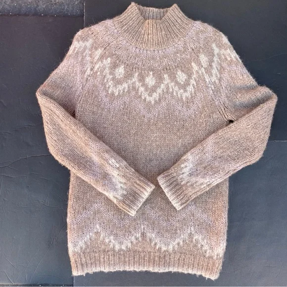 Theory Fair Isle Mock Wool Sweater Baby Alpaca Size P Petite 0 - Picture 3 of 7